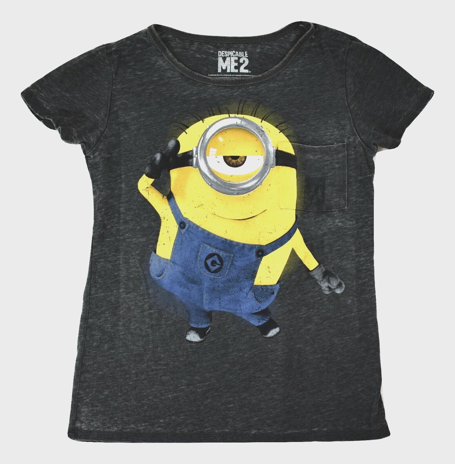 

Despicable Me 2 Juniors Minion Minions Black Wash Pocket Shirt New Medium XL