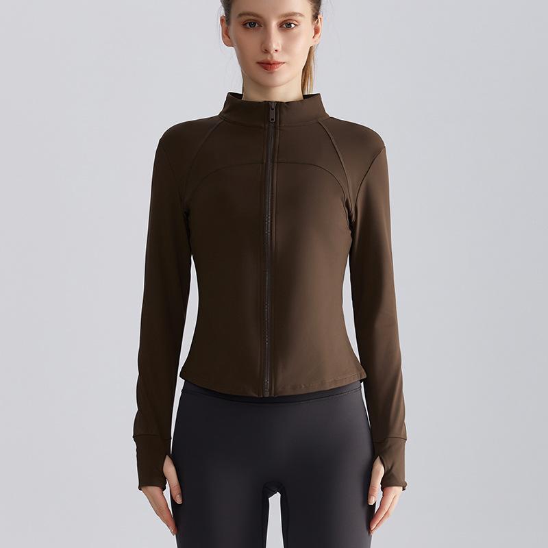 Women's Autumn Sports Jacket Waist Slim Fit Zipper Shirt Long Sleeve Warm Stand Collar Yoga Wear Top