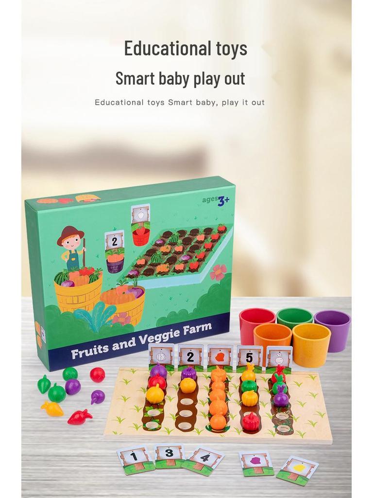 Wooden Farm Veggie Sorting & Counting Game for Toddlers
