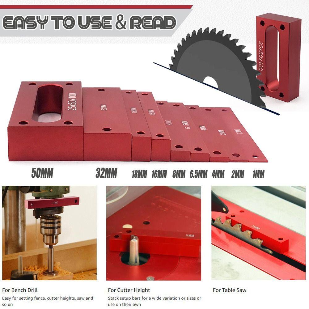 Aluminum Alloy Height Gauge Blocks Metric Setup Calibration Setup Blocks Stackable Design Size Markings Measuring Tools