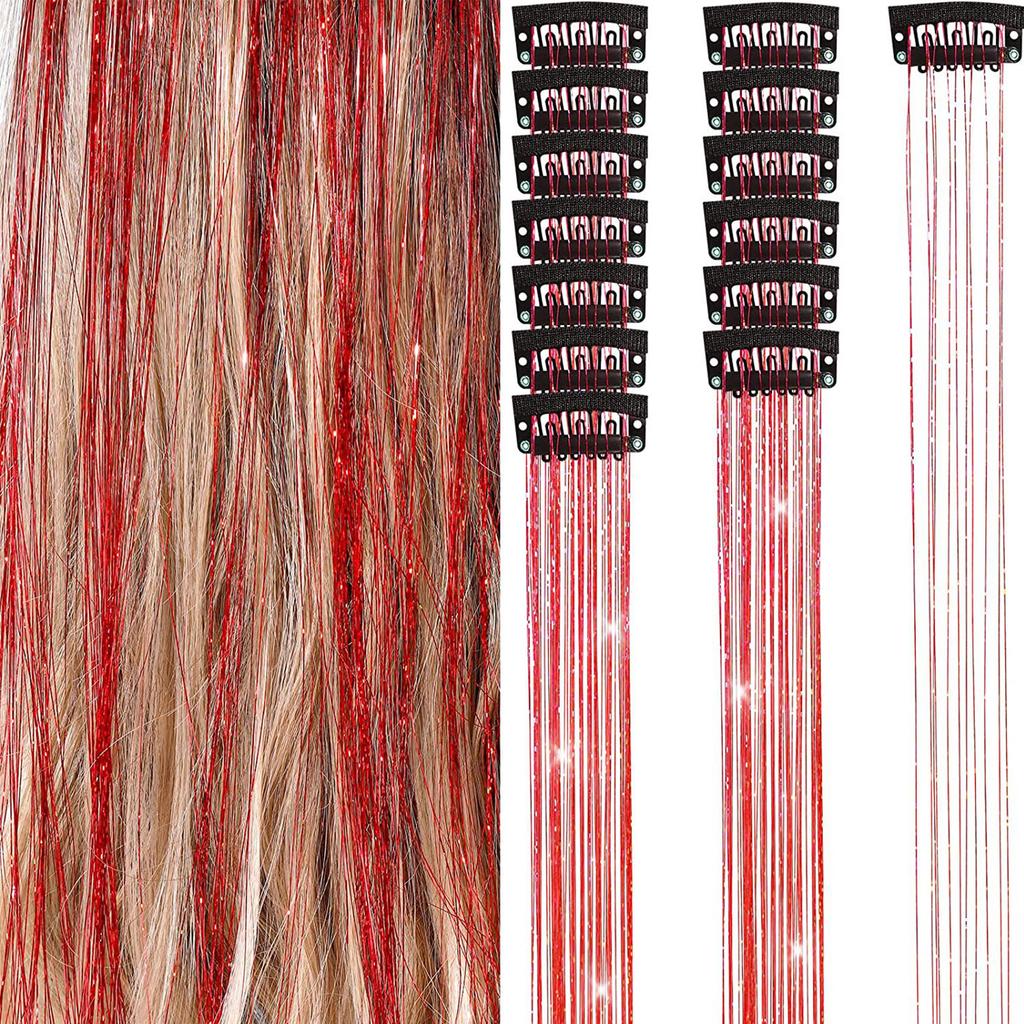 6PCS Clip In Hair Tinsel Set 19.6 Inch Fairy Wig Piece Sparkling Hair Accessories Glitter Hair