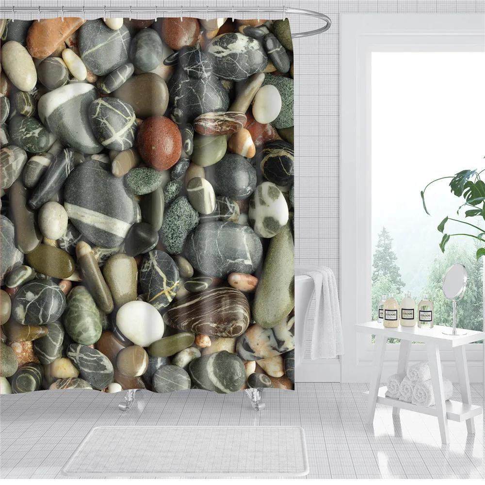 Wooden Door Shower Curtains Bathroom Curtain Stripes Letters Printed Waterproof Bath Screen Curtain for Home Decor with Hooks