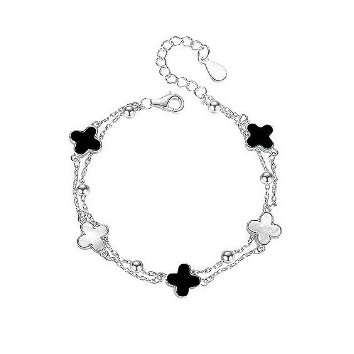 

Малахитовый зеленый четырехлистный клеверный двухслойный браслет для девочек, модные индивидуальные украшения Silver&Black