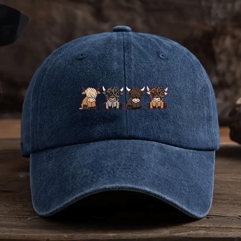 Highland Cattle Four Cows Graphic Print Baseball Cap Adjustable Cotton Casual Dad Hat Unisex