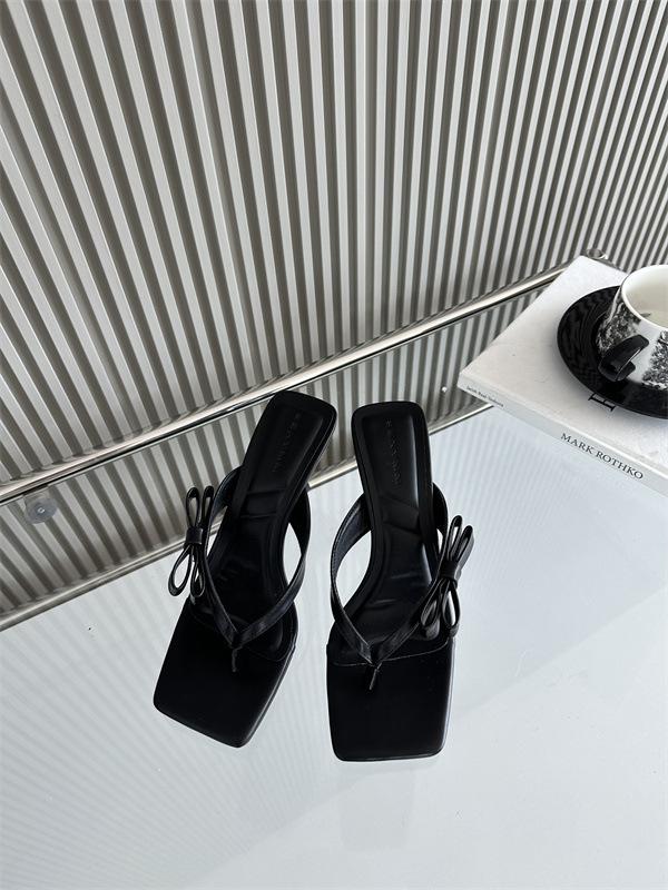 

Wind Square Head Open-Toed Flip-Flops Women S Summer Bow Stiletto Outer Slippers High-Heeled Sandals 35
