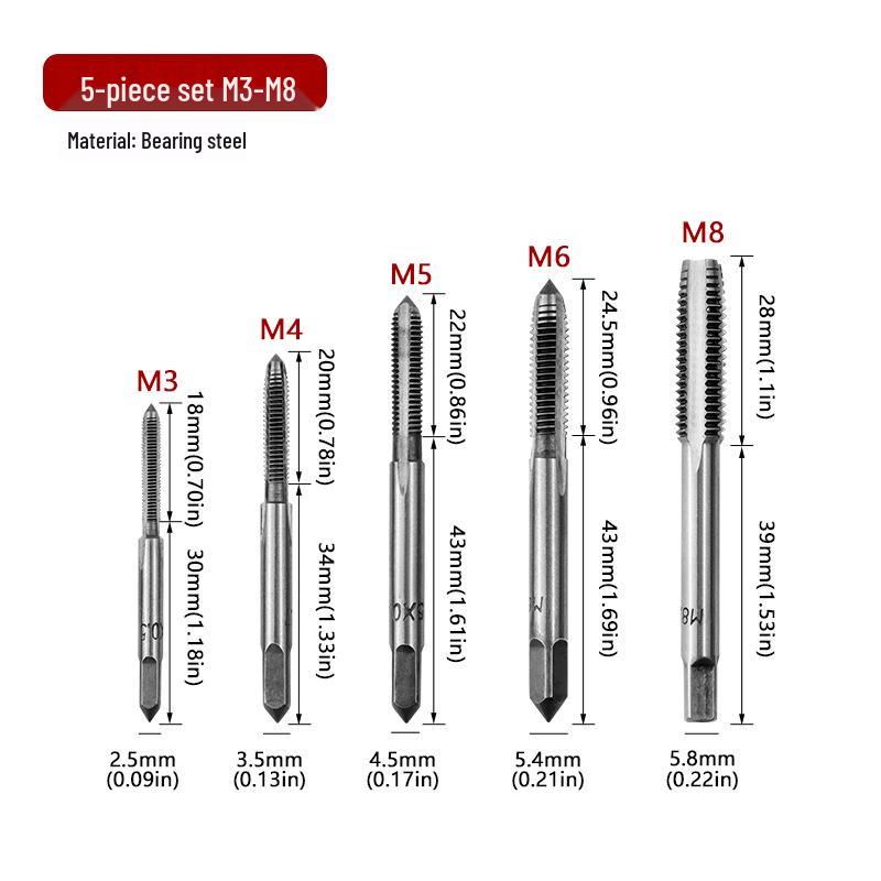 M3-M12 Straight Flute Taps Set for Quick Internal Thread Repair