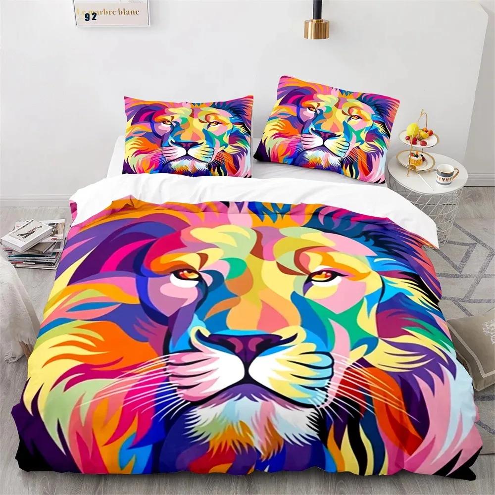 Lion Duvet Cover Set 3D Print Wild Animals with Glasses King Queen Size for Adults Teens Bedding Set Polyester Comforter Cover