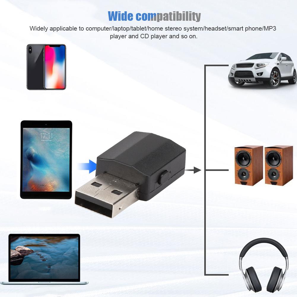 Universal USB Portable Bluetooth 5.0 Wireless Audio Transmitter Receiver 2 In 1 Adapter