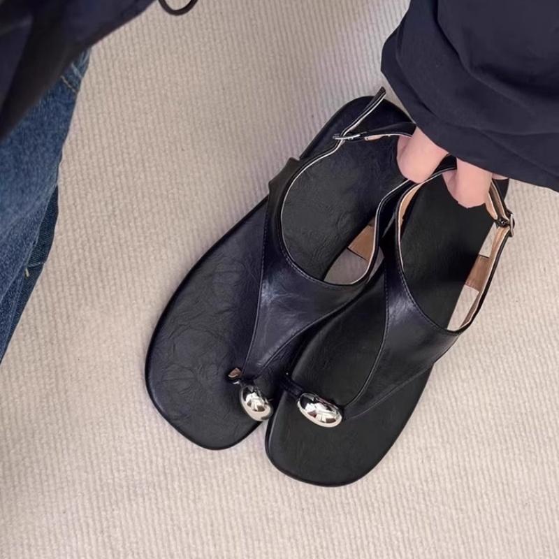 Fashion Real Leather Shoes Woman Flat Sandals Flip Flops Platform Summer Heels  Open Toe Genuine Without Retro Corrective 2025 Girls
