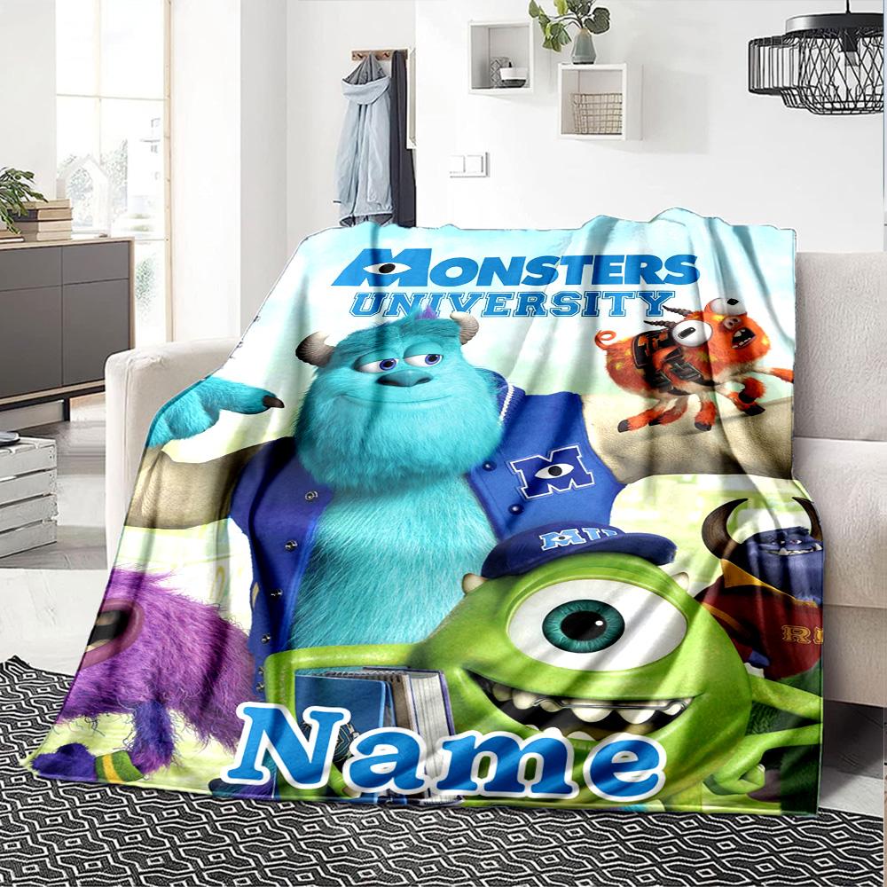Custom Name Monsters Inc. Friendship Flannel Blanket for Super Soft Cute Comfort Blanket for Travel Bedding Couch Sofa Blanket