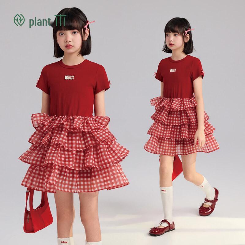 

Girls Plaid Short Sleeve Dress 160