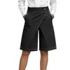 Womens High Waist Denim Bermuda Shorts Asymmetrical Front Wrap Design Knee Length Relaxed Fit Casual Shorts with Pockets