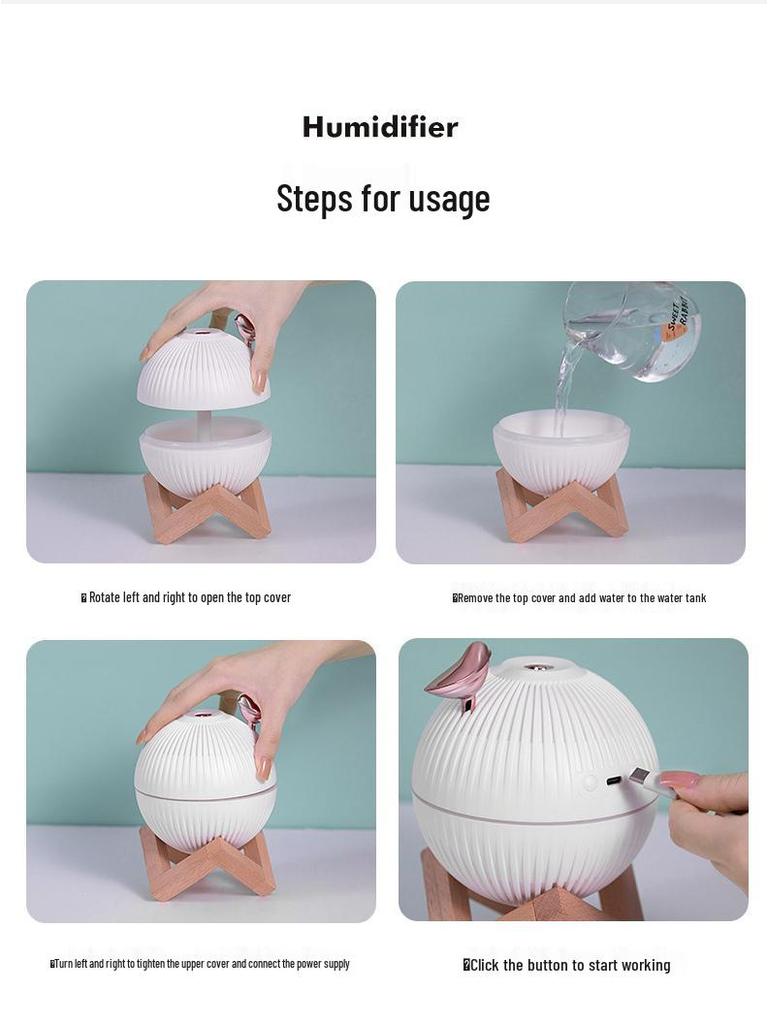 New Lark Planet Lamp Humidifier: Large-Capacity Night Light with Wooden Stand E330