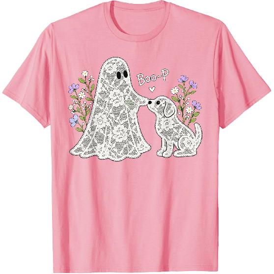 Boo-P Floral Ghost and Dog Halloween Boop Humor Design T-Shirt
