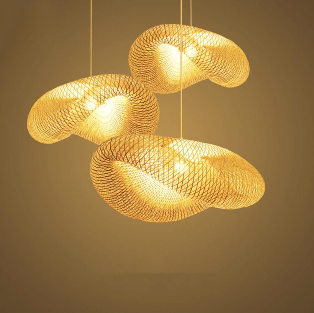 JOYINLED 50cm Hand Woven Bamboo Pendant Light, Modern Natural Rattan Ceiling Lamp for Kitchen Island Dining Room Cafe