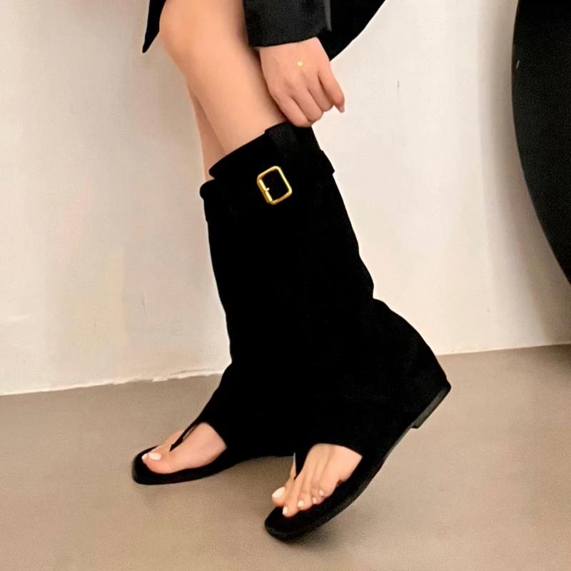 Aneikeh Fashion Open Clip Toe Pleated Ankle Boots Sandals Women Short Booties Designer Wedges High Heels Ladies Shoes