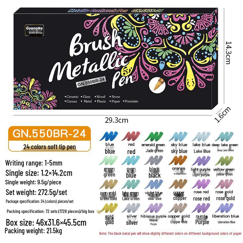 GN550B Metallic Kleur Zachte Punt Markers - Goud, Zilver, Koper Borstel Graffiti Pennen