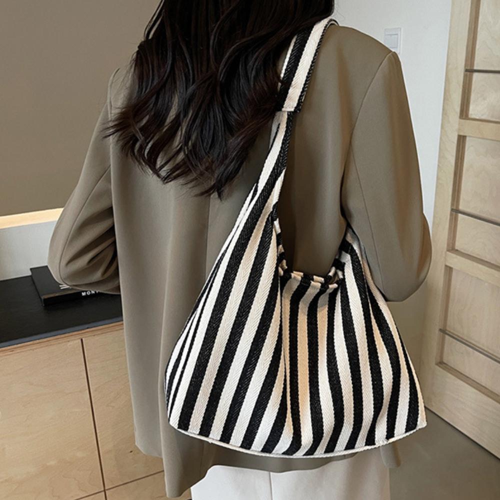 Striped Handbag Shoulder Large Capacity Casual Bag New Women's Bag Tote Bucket Bag Large Capacity Canvas Tote Bag