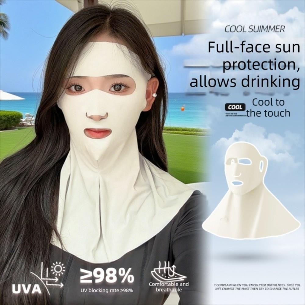 Sun Protection Sunscreen Mask Solid Color Neck Wrap Fashion Ice Silk Face Veil  Summer