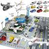Children's Airport Scene Toy Set with Map, Control Tower, Parking Shed, Containers, Transport Aircraft, Passenger Planes, and Other Vehicles. Suitable