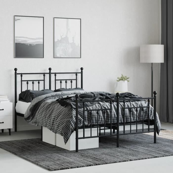 VidaXL Cadre de lit métal avec tête de lit-pied de lit noir 120x190 cm 353552