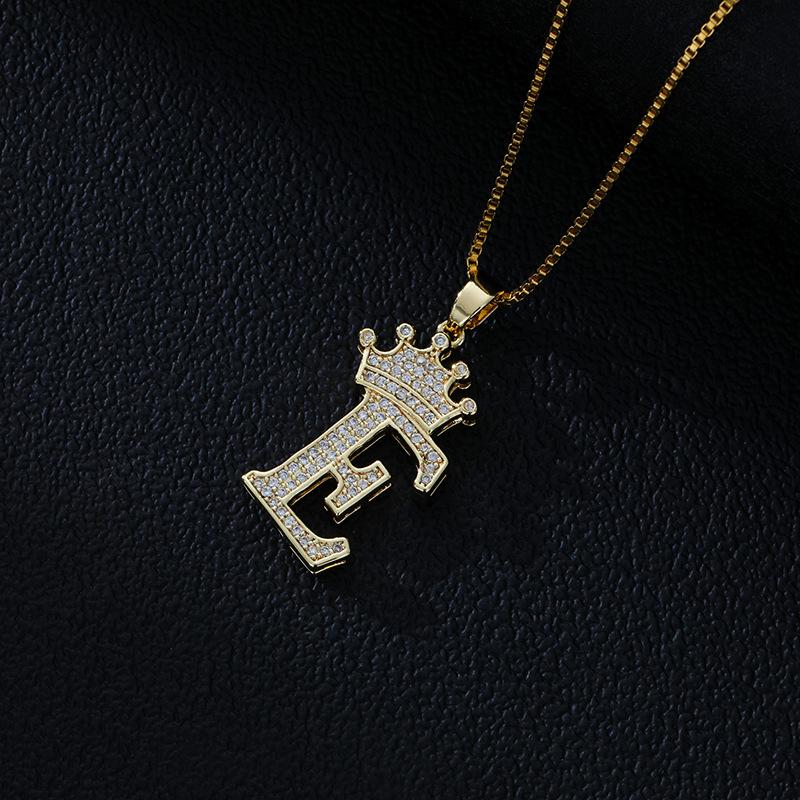 Fashion High-End Crown Letter Necklace Women'S Zircon Pendant Niche Stainless Steel Hip-Hop Pendant Accessories