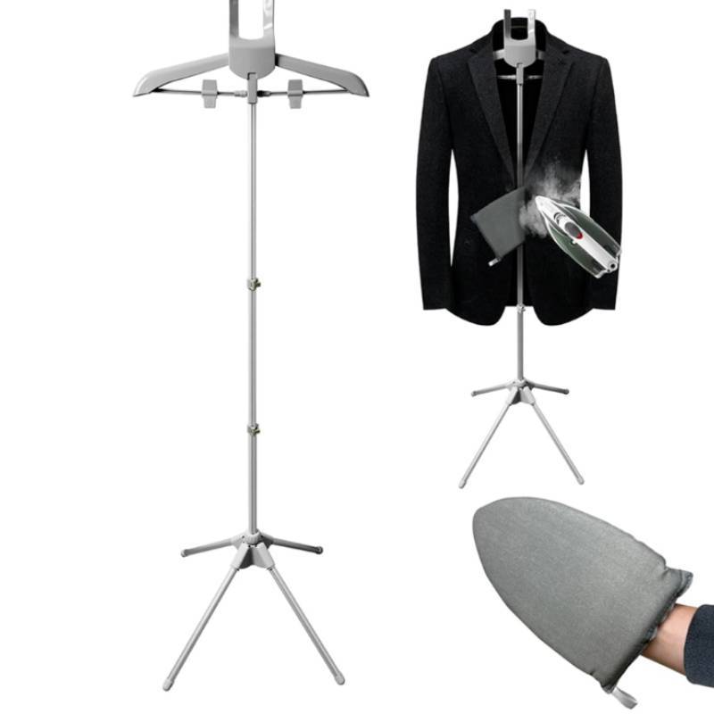 Foldable Aluminum Ironing Support Stand With Detachable Garment Hanger For Home Use