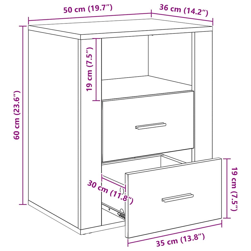 Nightstand Black Oak Effect 35 x 50 x 60 cm Engineered Wood