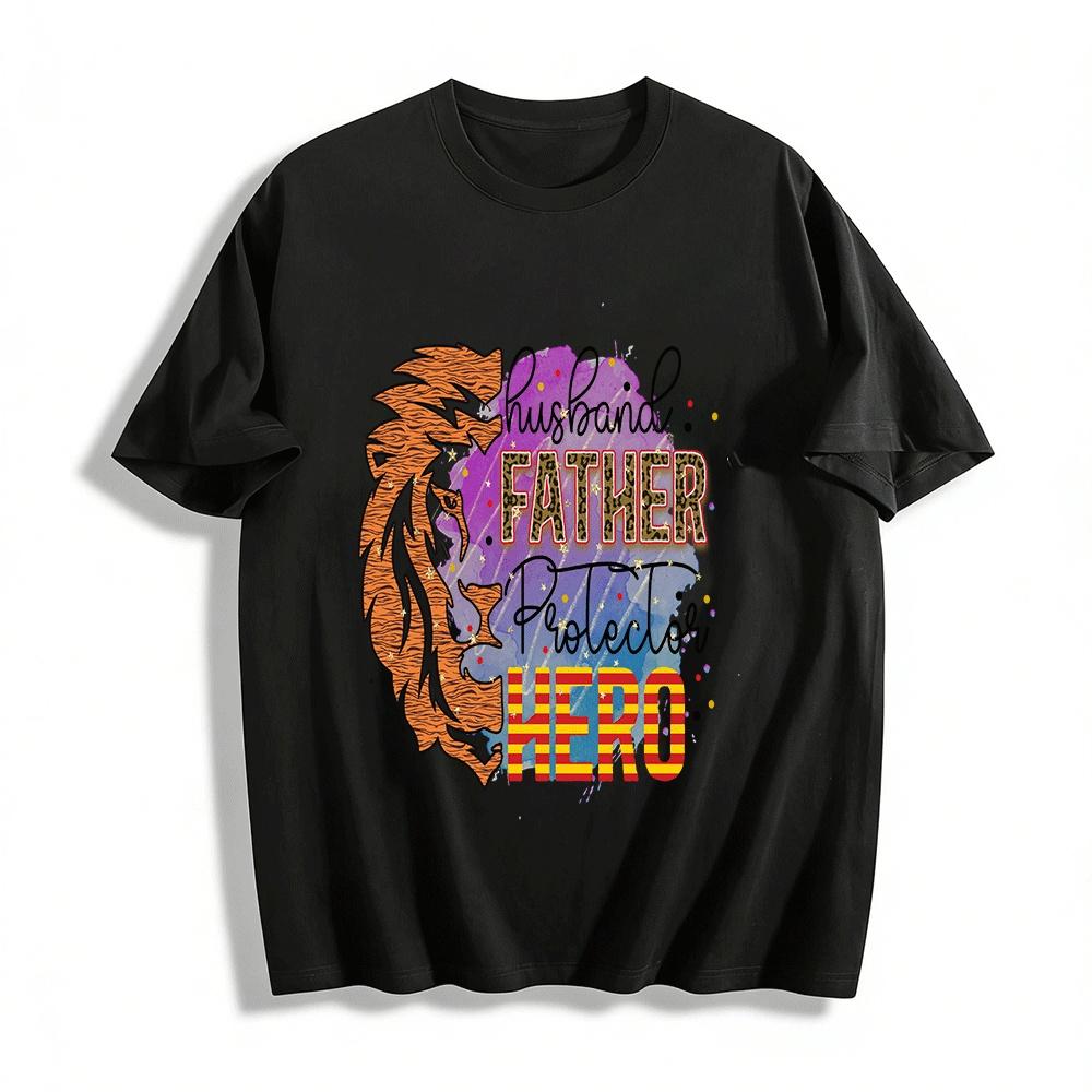

Husband Father Protector Hero Lion Print Men s Graphic Tee Pure cotton T-shirt XXS