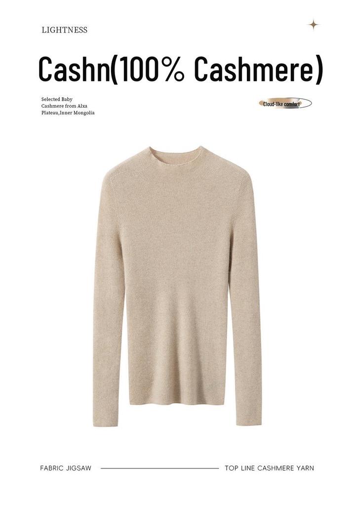 Women's Striped Slim-Fit Cashmere Knit Half-High Neck Top for Fall/Winter