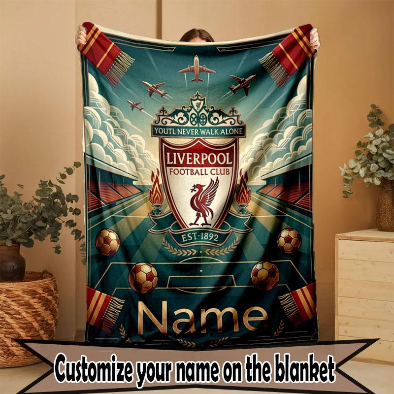Custom Name Personalized Liverpool FC Print Blanket, Home Decor, Bedroom, Sofa, Camping, Couch, Gifts for Birthday Christmas
