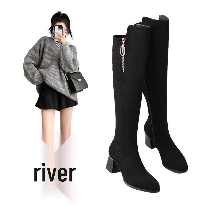 ZHR Women s Vintage Suede Over-the-Knee Boots 36 чёрный