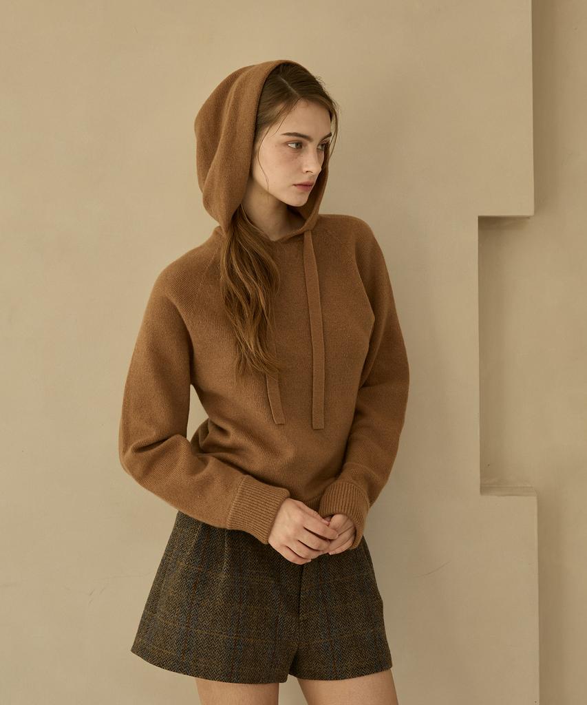 Lapineatteullie Premium Cashmere Knit Hoodie Camel