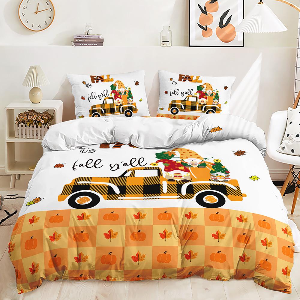 Bed Three-Piece Fallen Leaves Autumn Maple Leaf Quilt Cover 3D Digital Printing Kit