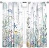 Watercolor Ocean Sea Life Seahorse Starfish Shell Print Window Curtain For Bathroom Bedroom Decor