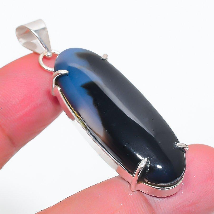 

Natural Black Onyx Gemstone 925 Sterling Silver Jewelry Pendant 2.01 u8j77