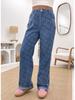 2025 Women's Heart Crochet Washed Straight-Leg Jeans - Autumn/Winter Casual Comfort