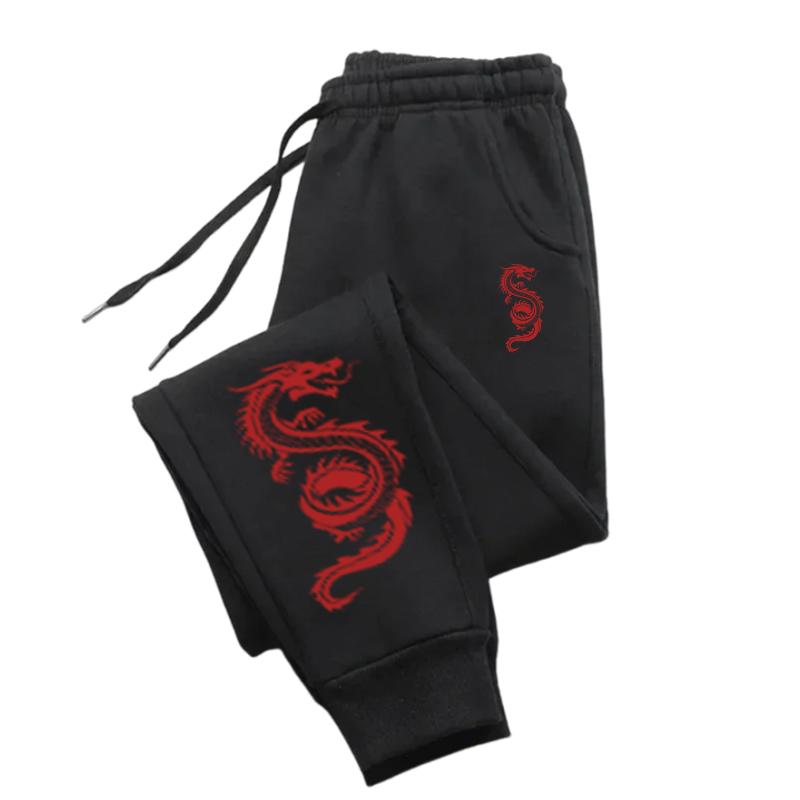 Red Dragon Design Joggers Warm Pocket Pants Woman Autumn Fashion Women Pant Warm Drawstring Woman Clothing