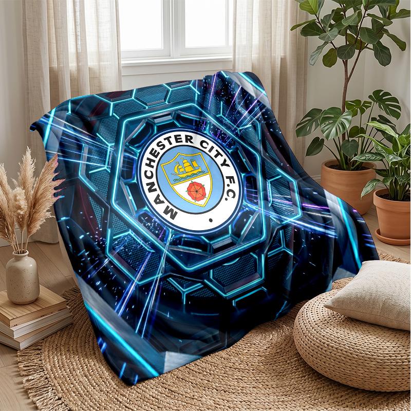 Couverture sur le thème de Manchester City Couverture douce en flanelle Couverture jetée pelucheuse Couverture douillette pour canapé et lit pour la décoration de la maison