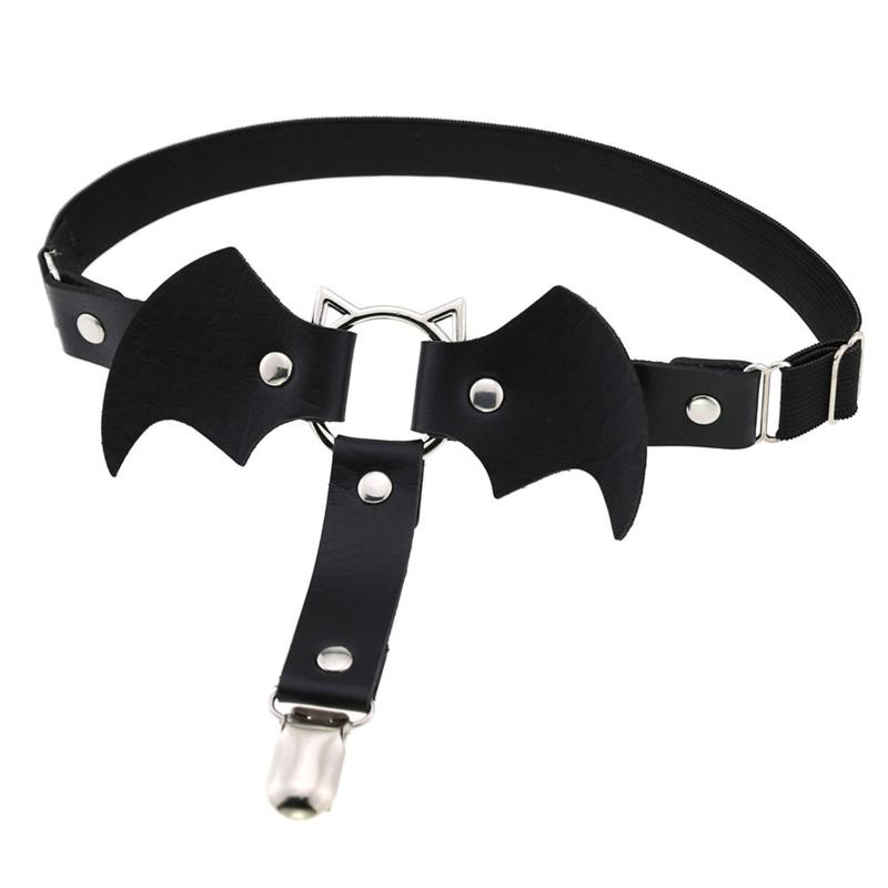 Bat-Shaped Leather Garters For Thigh High Socks Stocking Suspender Belt Thigh Ring Goth Leather Garter Belt