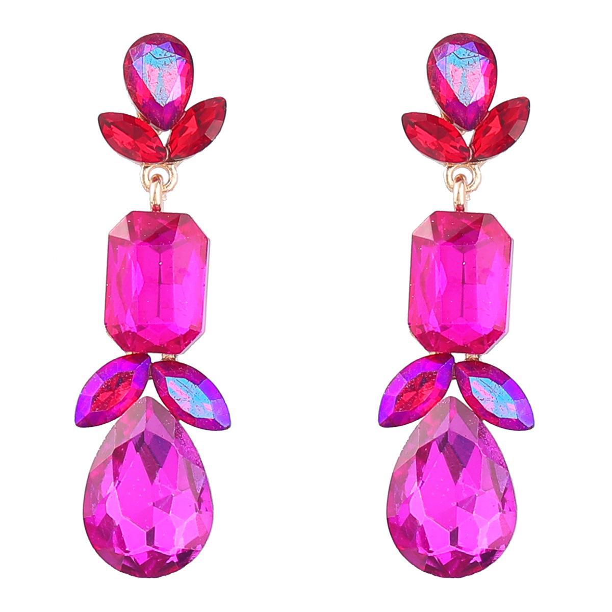 

2022 Модные цветные бриллиантовые геометрические серьги для женщин - европейские и американские интернет-знаменитости в стиле вечеринок розы красного