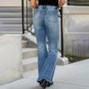 Women's Mid- Stretch Jeans Fashion Straight Leg Denim Pants With Pockets