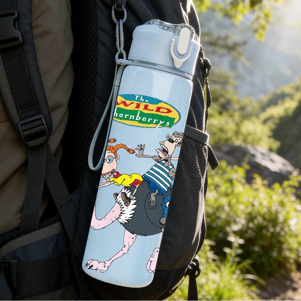 1PC Cowboy Horse Cartoon 750ml Sports Water Bottle Leakproof Straw Lid Outdoor Office Home