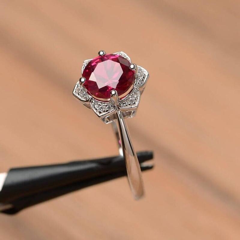 Utimtree New 925 Sterling Silver Red Crystal Ring With Bling Zircon Stone For Women Fashion Jewelry Wedding Engagement Rings