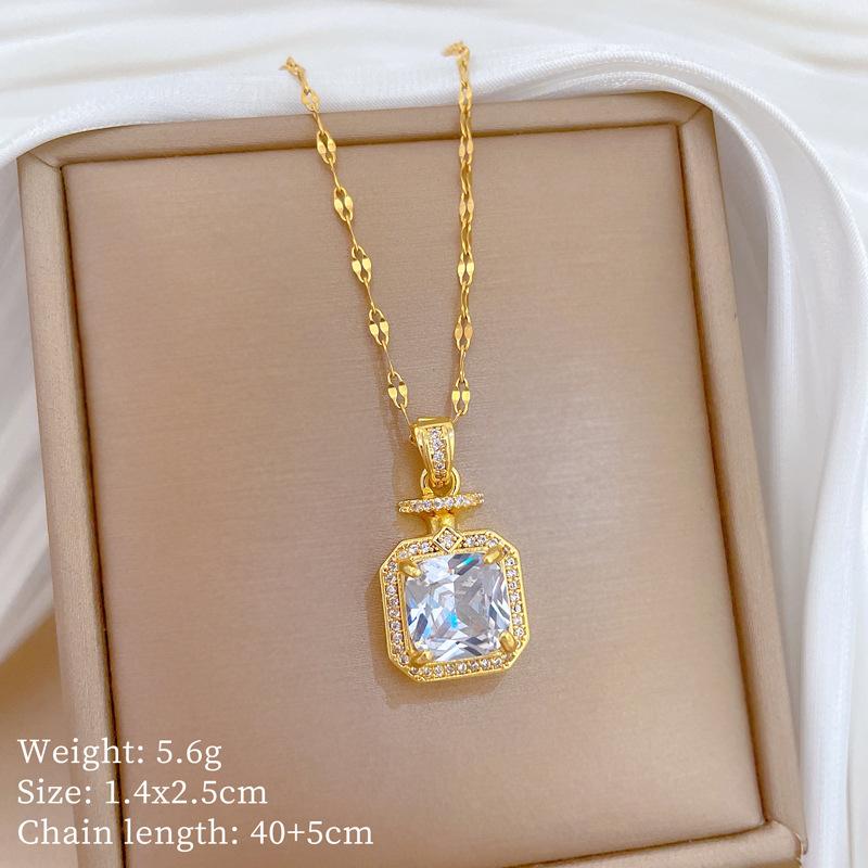 Perfume Full Diamond Fashion Light Luxury Temperament Gorgeous Full Diamond Necklace Female Versatile Collarbone Chain Titanium Steel Chain