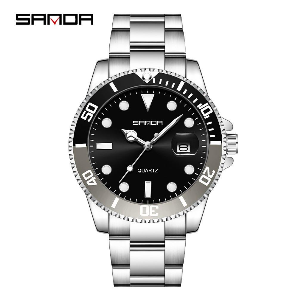 Sanda Men's Green Water Ghost Quartz Watch - Casual Waterproof Steel Band Wristwatch