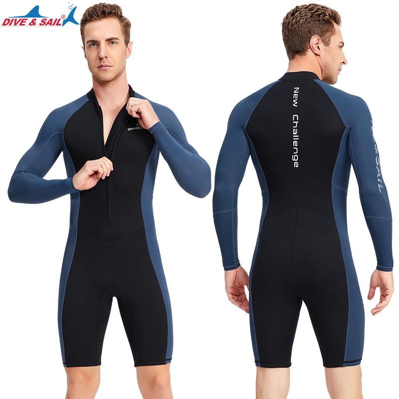 1.5MM One-piece Long-sleeved Wetsuit Men's Shorts Warm Outdoor Sunscreen Snorkeling Surfing Swimsuit