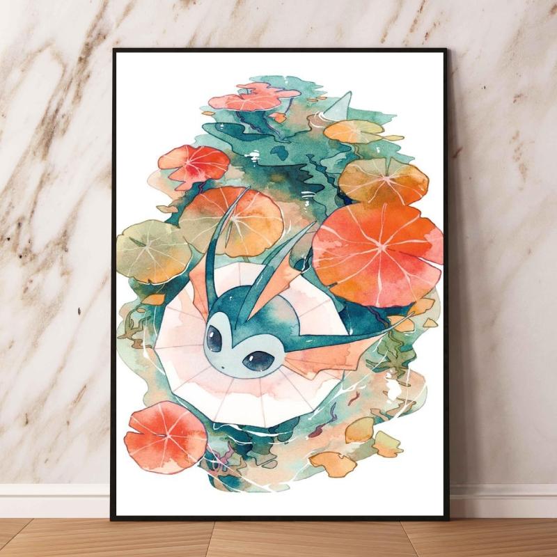 Watercolor Pokemon Decorative Paintings - Pikachu  Eevee Squirtle  Charmander  Bulbasaur Anime Art for Home Wall Decor