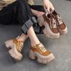 Johnature Thick Soled Heightening Pumps Genuine Leather Lace-up Versatile Retro Women's Platform Shoes