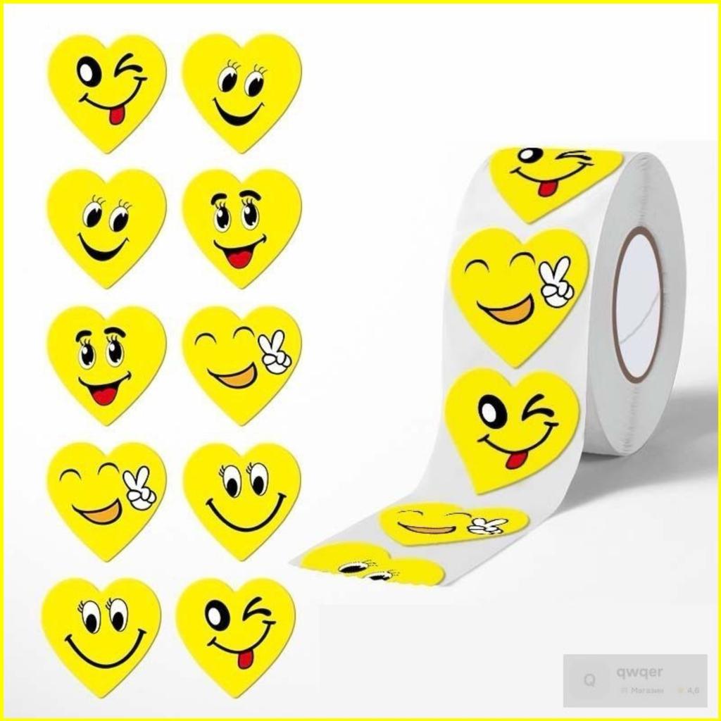 Stickers 500 Count per Roll, Cute Smile Decals for Crafts, Scrapbooking and Decorations